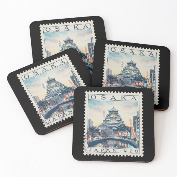 Item preview, Osaka Japan Castle Dotonbori Neon Skyline Stamp Sticker designed and sold by stickercuffs.