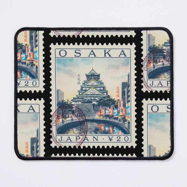 Item preview, Osaka Japan Castle Dotonbori Neon Skyline Stamp Sticker designed and sold by stickercuffs.