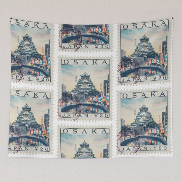 Item preview, Osaka Japan Castle Dotonbori Neon Skyline Stamp Sticker designed and sold by stickercuffs.