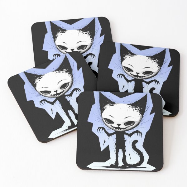 Item preview, Creepy Cute Black and White Cat with Evil Smile and Sharp Claws | Spooky Dark Art designed and sold by QQQueen.
