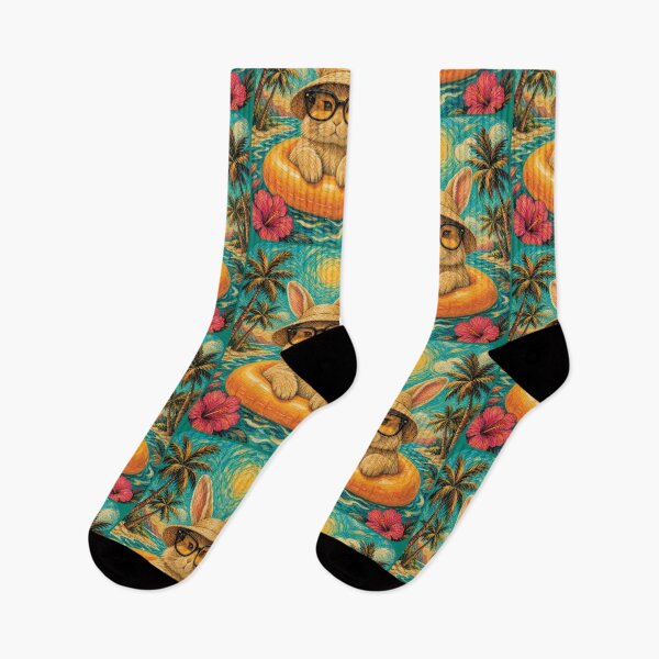 Item preview, Cute Bunny Summer Float | Funny Tropical Beach Rabbit Art designed and sold by merchxwear.