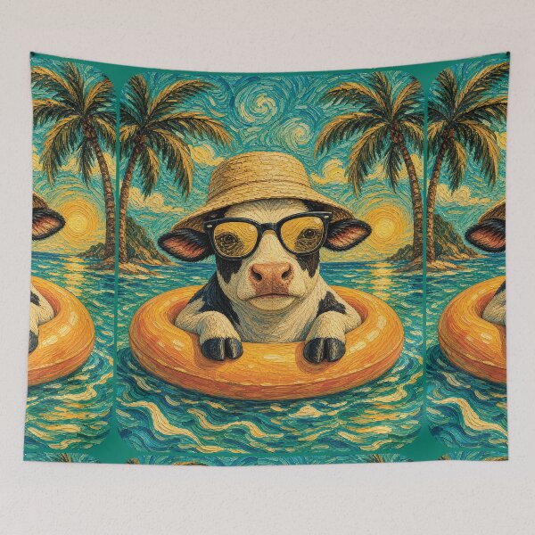 Item preview, Funny Cow with Sunglasses | Funny Tropical Beach Cow Art designed and sold by merchxwear.
