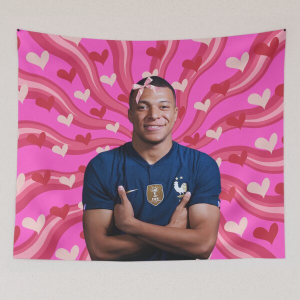 Item preview, Cute Mbappé with Pink Bow, French footballer designed and sold by SuchWowDesign.