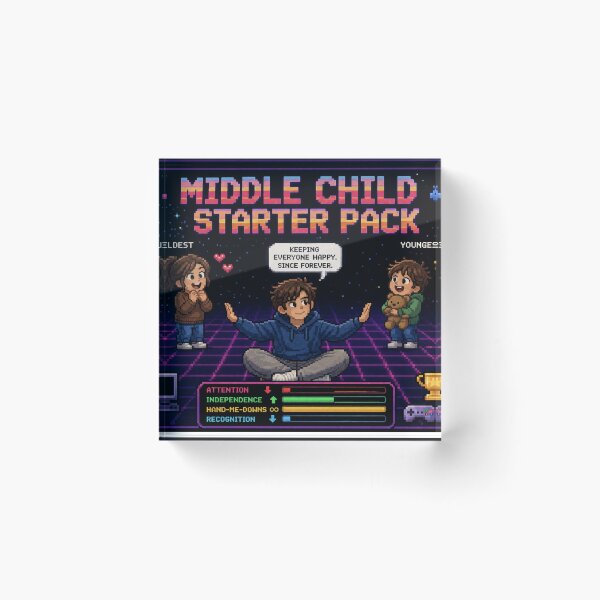 Item preview, Middle Child Starter Pack Retro Gaming Pixel Art T-Shirt - Nostalgic Design designed and sold by irfanshikh.