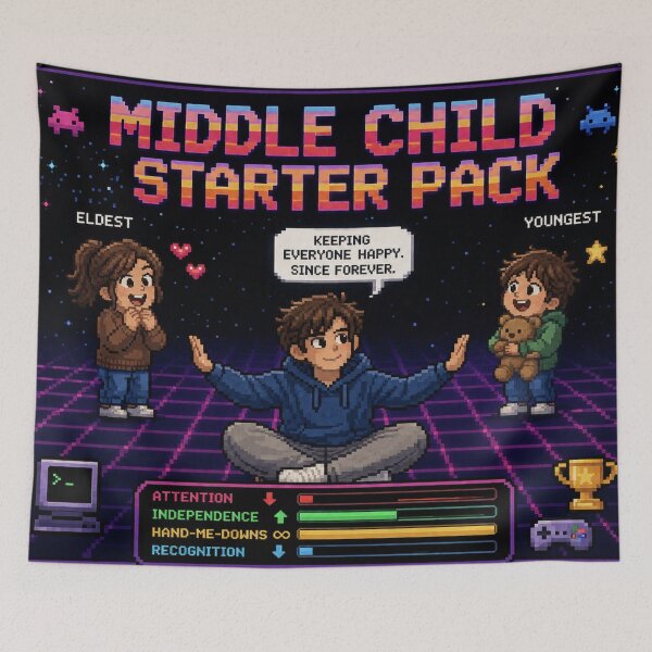 Item preview, Middle Child Starter Pack Retro Gaming Pixel Art T-Shirt - Nostalgic Design designed and sold by irfanshikh.