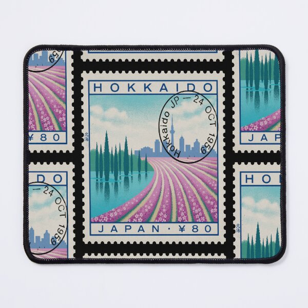 Item preview, Hokkaido Japan Lavender Pond Skyline Stamp Sticker designed and sold by stickercuffs.