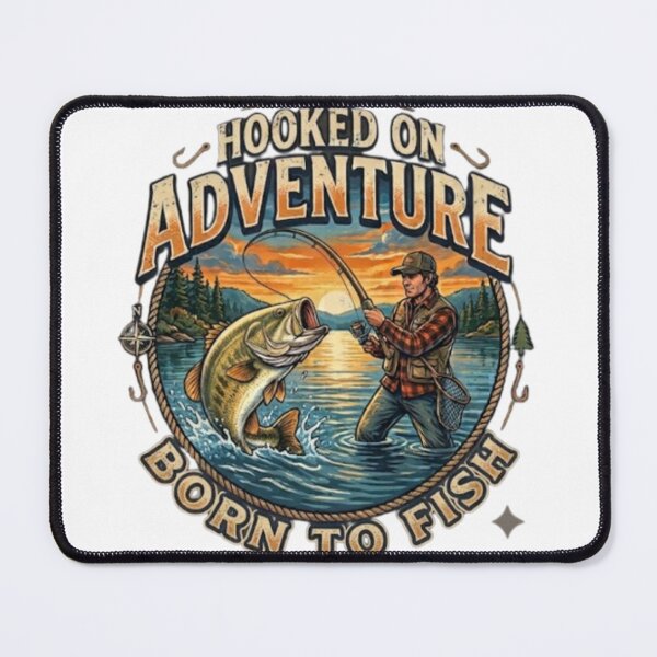 Item preview, Hooked On Adventure Born To Fish Vintage Fishing Design designed and sold by Salma.Store.
