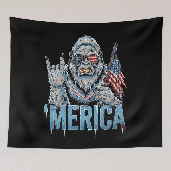 Item preview, 'Merica Icy Yeti Bigfoot Rock On Flag Design v1 designed and sold by DarylWelsh2024.