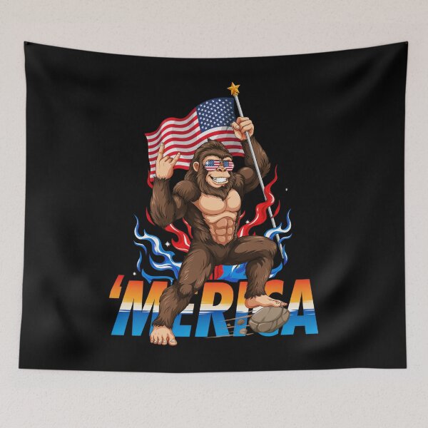 Item preview, 'Merica Bigfoot Muscular Rock On Design v1 designed and sold by DarylWelsh2024.
