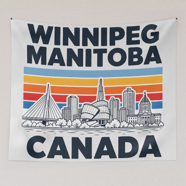 Aperçu de l'œuvre Winnipeg, Manitoba, Canada. Skyline minimaliste aux couleurs rétro. créée et vendue par HowToCanadian.