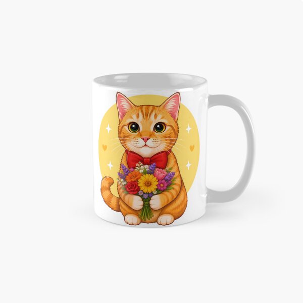 Item preview, Cute ginger kitten holding flowers designed and sold by KLflorals.