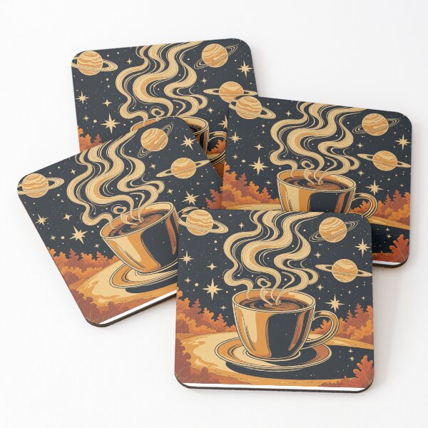 Item preview, Coffee and Stars - Retro Celestial Coffee Cup Print designed and sold by NeuralAuraArts.