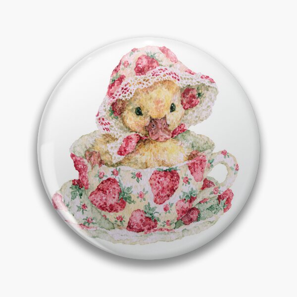Item preview, Cute Strawberry Duckling in Vintage Teacup designed and sold by bubulaladesigns.