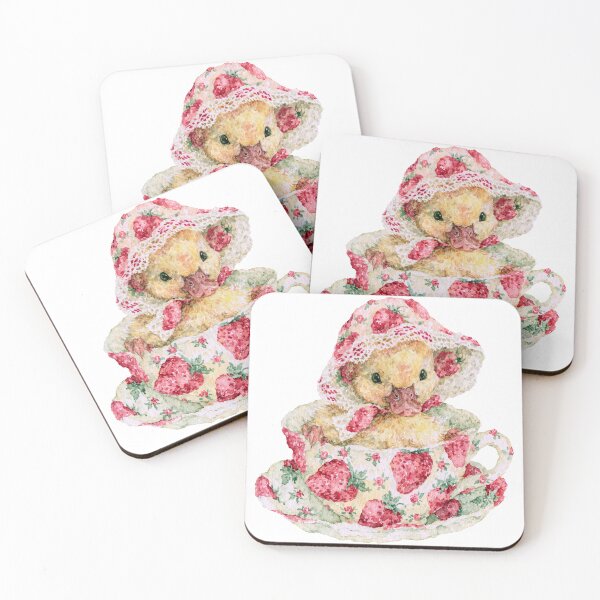 Item preview, Cute Strawberry Duckling in Vintage Teacup designed and sold by bubulaladesigns.