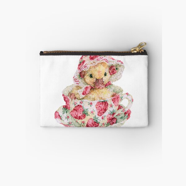 Item preview, Cute Strawberry Duckling in Vintage Teacup designed and sold by bubulaladesigns.