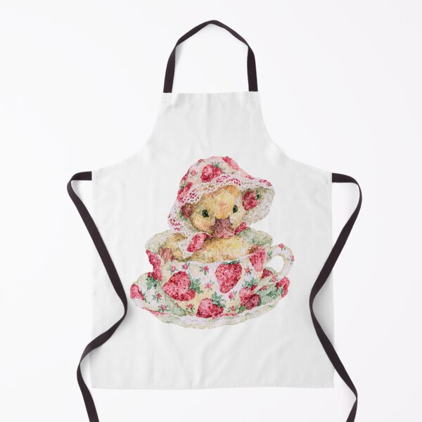 Item preview, Cute Strawberry Duckling in Vintage Teacup designed and sold by bubulaladesigns.