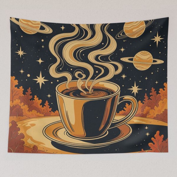 Item preview, Coffee and Stars - Retro Celestial Coffee Cup Print designed and sold by NeuralAuraArts.
