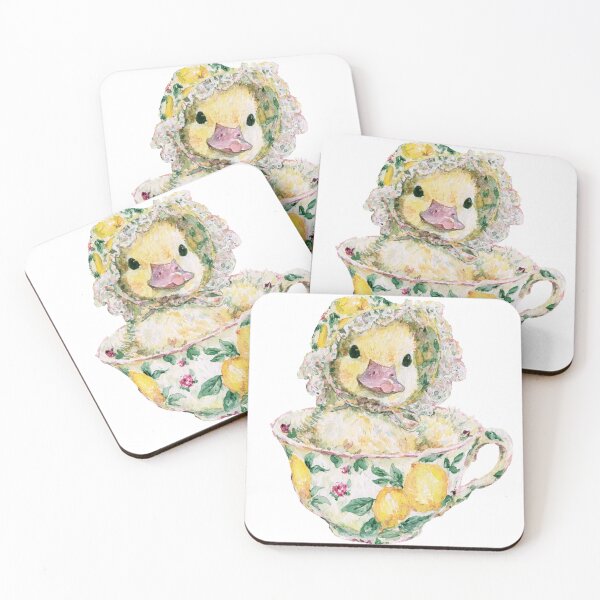 Item preview, Cute Lemon Duckling in Vintage Floral Teacup designed and sold by bubulaladesigns.