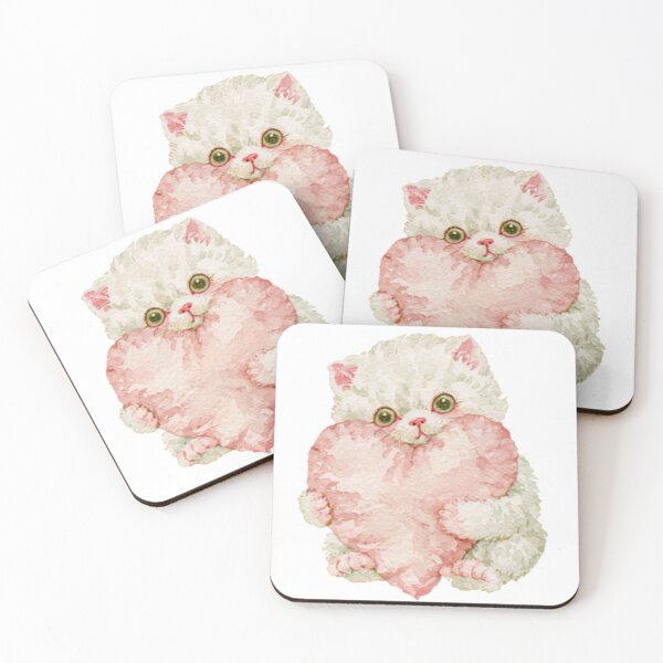 Item preview, Cute Fluffy Kitten Hugging a Pink Heart designed and sold by bubulaladesigns.