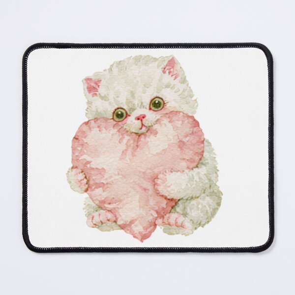 Item preview, Cute Fluffy Kitten Hugging a Pink Heart designed and sold by bubulaladesigns.
