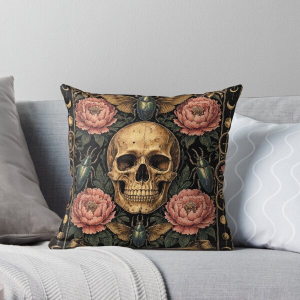 Item preview, Dark Cottagecore Skull with Lilies and Luna Moths designed and sold by BloopyWorks.