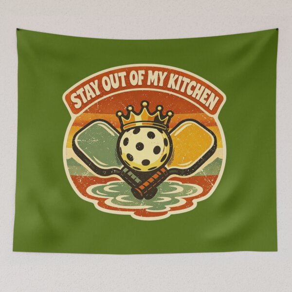 Item preview, Stay Out of My Kitchen – Retro Pickleball Sunset Crown Badge designed and sold by Timeless Junction.