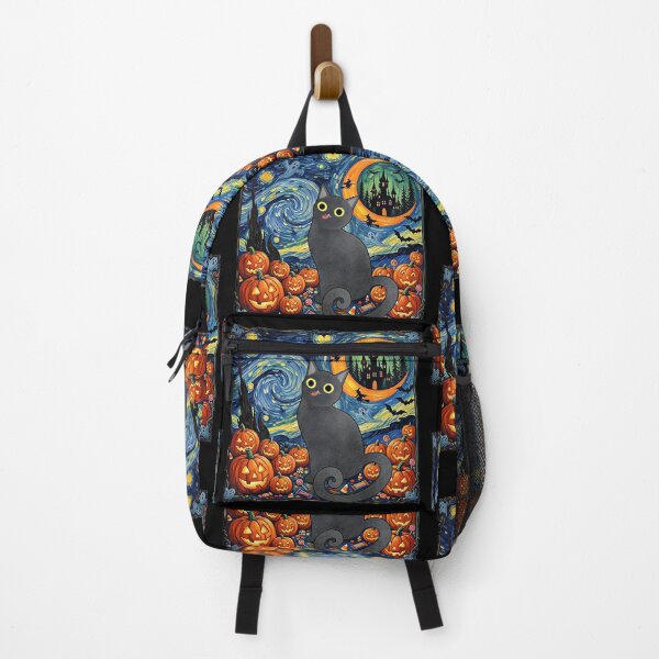 Item preview, Funny Black Cat Halloween Starry Night Van Gogh Cute Spooky Haunted House Full Moon designed and sold by gear-posters.