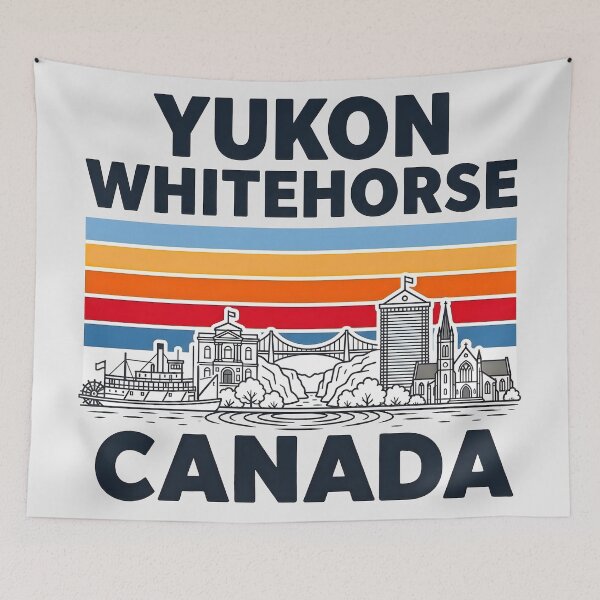 Item preview, Yukon Whitehorse Canada Minimalist Skyline Retro Colors designed and sold by HowToCanadian.