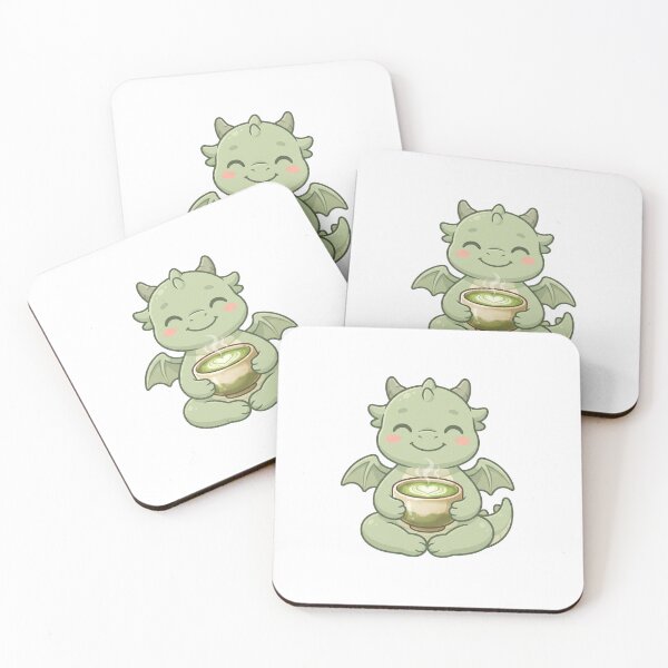 Item preview, Cute Baby Dragon Drinking Matcha designed and sold by StoneByTheMoon.
