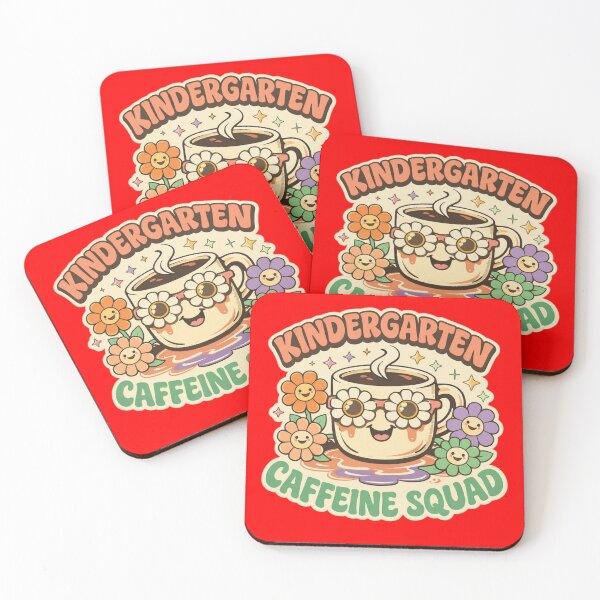 Item preview, Kindergarten Caffeine Squad – Cute Retro Coffee Teacher Badge   designed and sold by Timeless Junction.