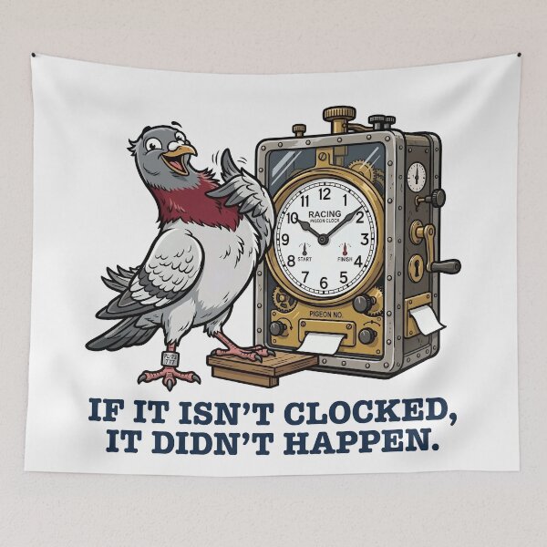 Item preview, If It Isn't Clocked It Didn't Happen - Funny Racing Pigeon Clock Illustration designed and sold by Sekla-Studio.