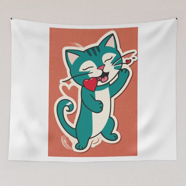 Item preview, Art - Stylized Cat and Red Heart, Symbolism of Love and Positivity designed and sold by World-Pets.