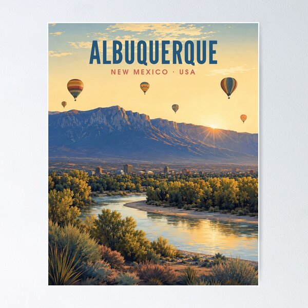 Item preview, Albuquerque, New Mexico – Sandia Mountains Retro Travel Poster designed and sold by PopChaosStudio.