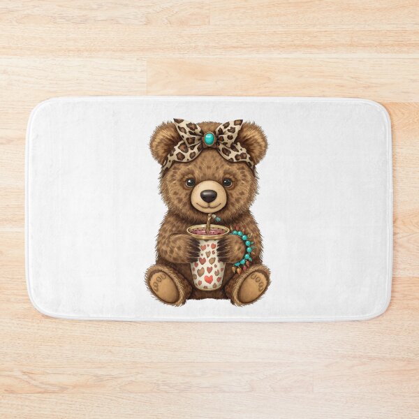 Item preview, Cute Bear Leopard Coffee Turquoise Art designed and sold by Oddifys.