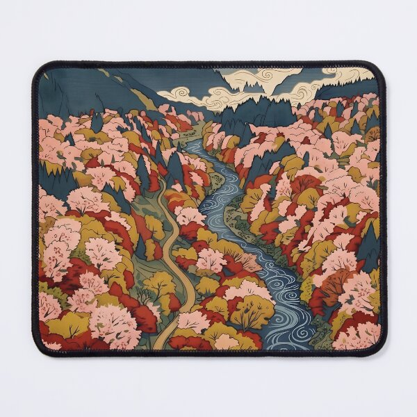 Item preview, Ukiyo-e Autumn Cherry Blossom and Maple Aerial Landscape designed and sold by conohitoAI-ArtGallery.