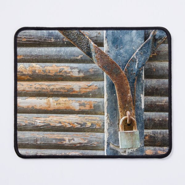 Item preview, Rusty Padlock Securing Weathered Wooden Shutters On Old Vintage Door With Peeling Paint designed and sold by Nmallia.