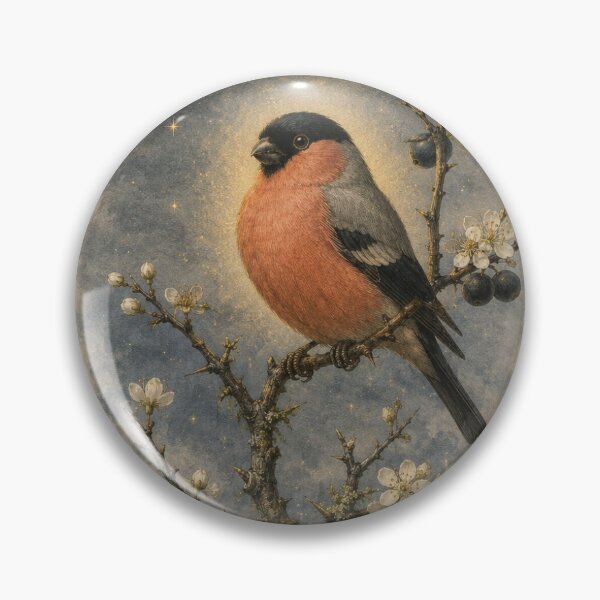 Item preview, Bullfinch & Blackthorn | Moonlit Winter Woodland Bird Art | Birdwatcher Gift designed and sold by Brackenlume Studio.