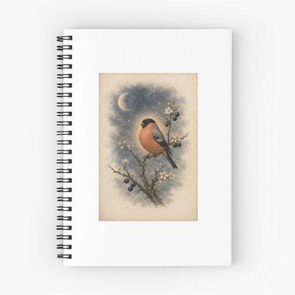 Item preview, Bullfinch & Blackthorn | Moonlit Winter Woodland Bird Art | Birdwatcher Gift designed and sold by Brackenlume Studio.