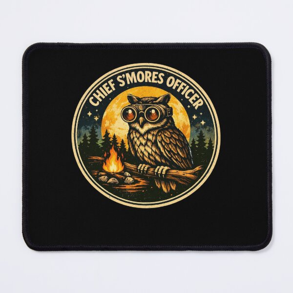 Item preview, Chief S’mores Officer – Retro Owl Campfire Moon Badge designed and sold by Timeless Junction.