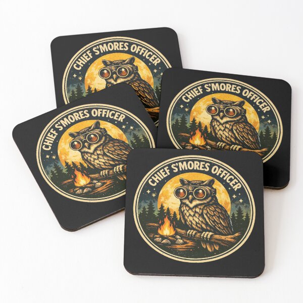 Item preview, Chief S’mores Officer – Retro Owl Campfire Moon Badge designed and sold by Timeless Junction.