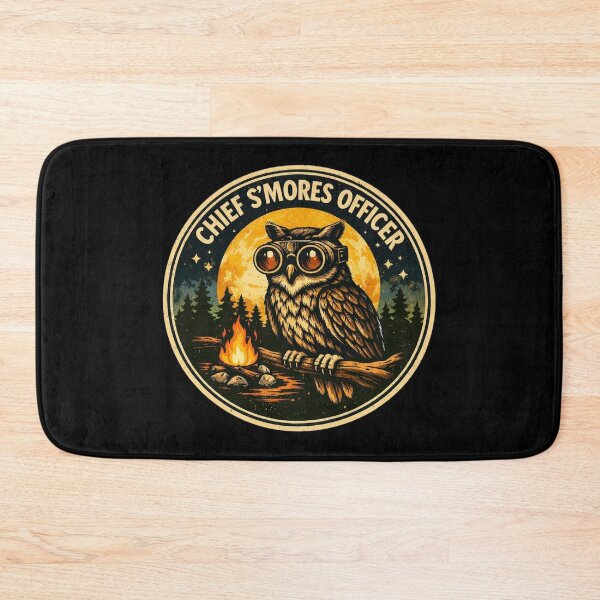 Item preview, Chief S’mores Officer – Retro Owl Campfire Moon Badge designed and sold by Timeless Junction.