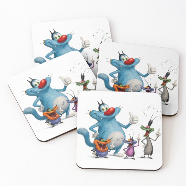 Item preview, Playful Blue Cat & Mischievous Cockroaches Oil Painting designed and sold by nouhaZN.