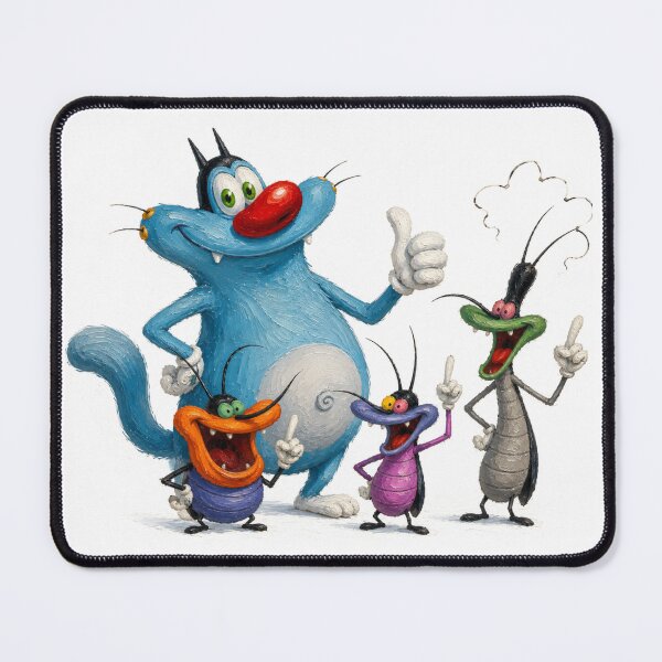 Item preview, Playful Blue Cat & Mischievous Cockroaches Oil Painting designed and sold by nouhaZN.