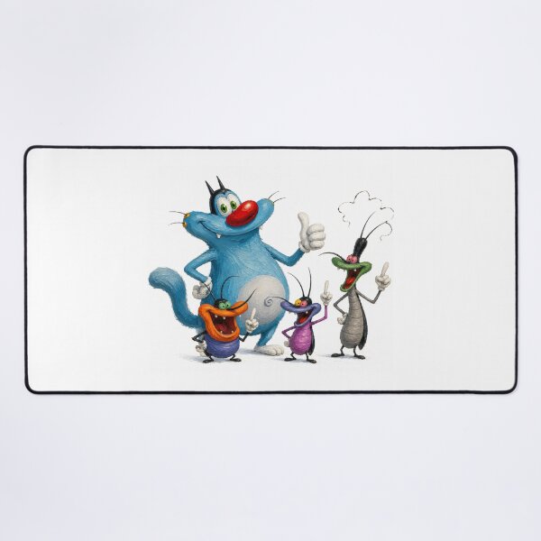 Item preview, Playful Blue Cat & Mischievous Cockroaches Oil Painting designed and sold by nouhaZN.