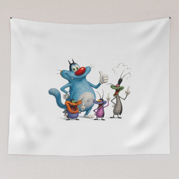 Item preview, Playful Blue Cat & Mischievous Cockroaches Oil Painting designed and sold by nouhaZN.