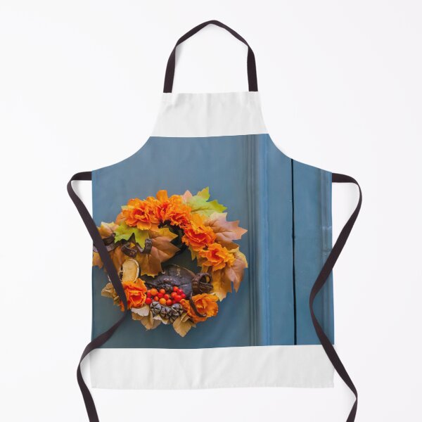 Item preview, Autumn Wreath With Orange Flowers and Berries on Blue Front Door for Seasonal Decor designed and sold by Nmallia.