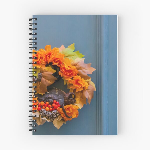 Item preview, Autumn Wreath With Orange Flowers and Berries on Blue Front Door for Seasonal Decor designed and sold by Nmallia.