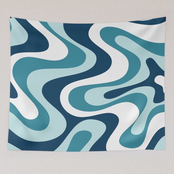 Item preview, Liquid Swirl Retro Abstract in Deep Navy Blue , Light Teal, and Medium Teal Blue, Cream, and White designed and sold by Differenceee.