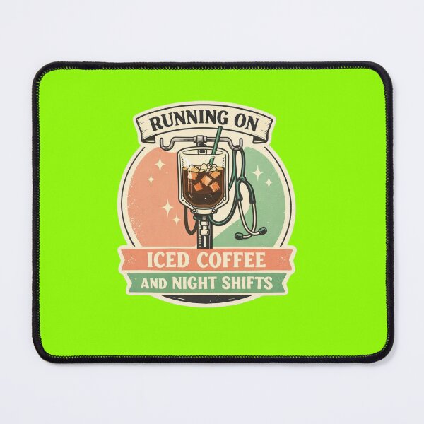Item preview, Running on Iced Coffee and Night Shifts – Retro Nurse Coffee IV Badge designed and sold by Timeless Junction.