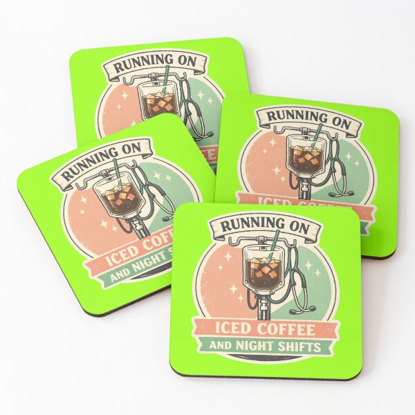 Item preview, Running on Iced Coffee and Night Shifts – Retro Nurse Coffee IV Badge designed and sold by Timeless Junction.